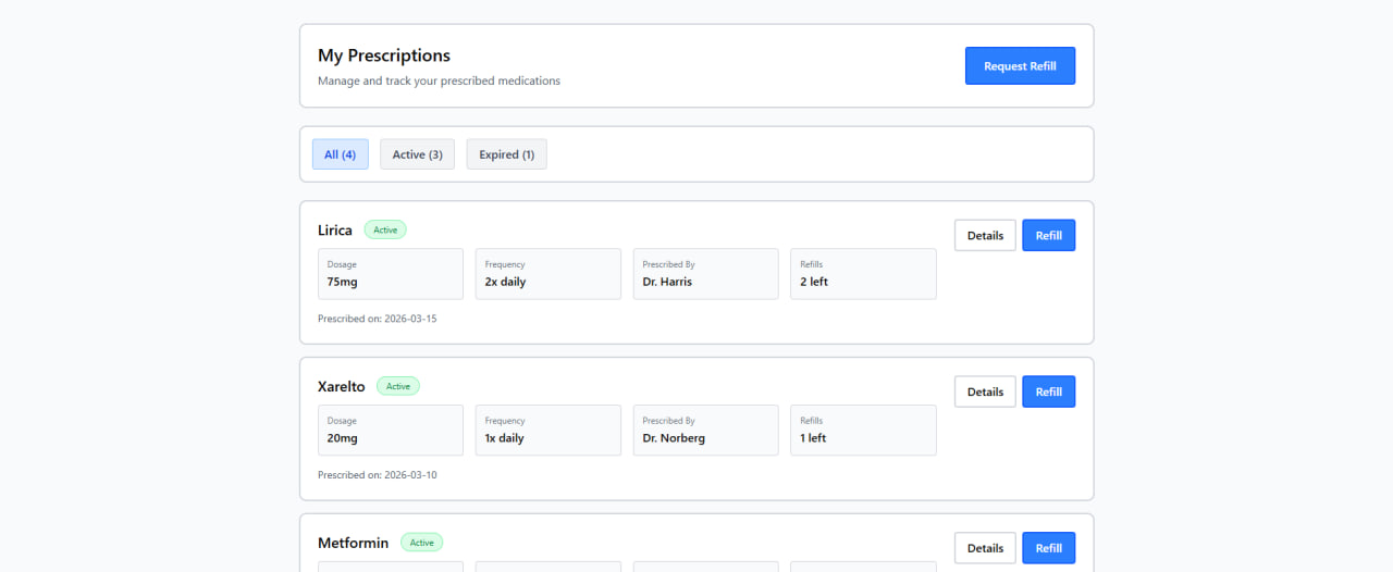Prescription page wireframe